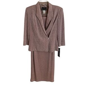 PETITE ALEX EVENINGS 2 Piece Pink Sparkly Set Skirt Blazer Jacket‎ Size 8P 6P